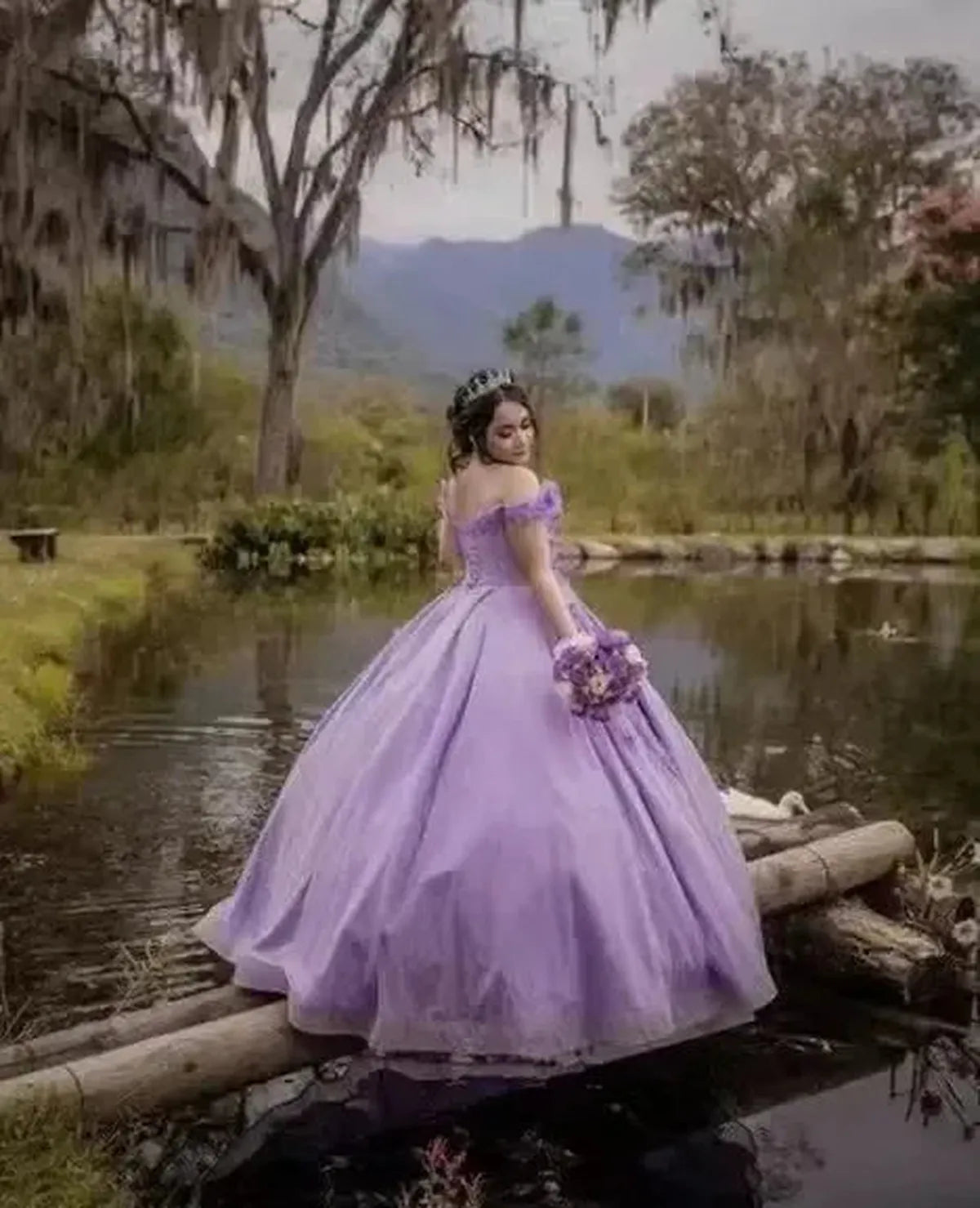 Robe Lavande Princesse 3D Fleurs-Saylana