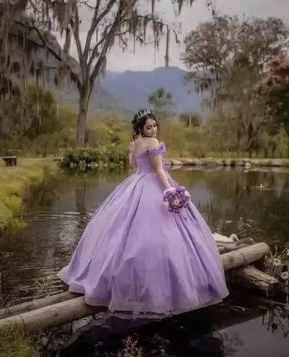 Robe Lavande Princesse 3D Fleurs-Saylana