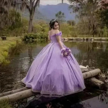 Robe Lavande Princesse 3D Fleurs - Saylana