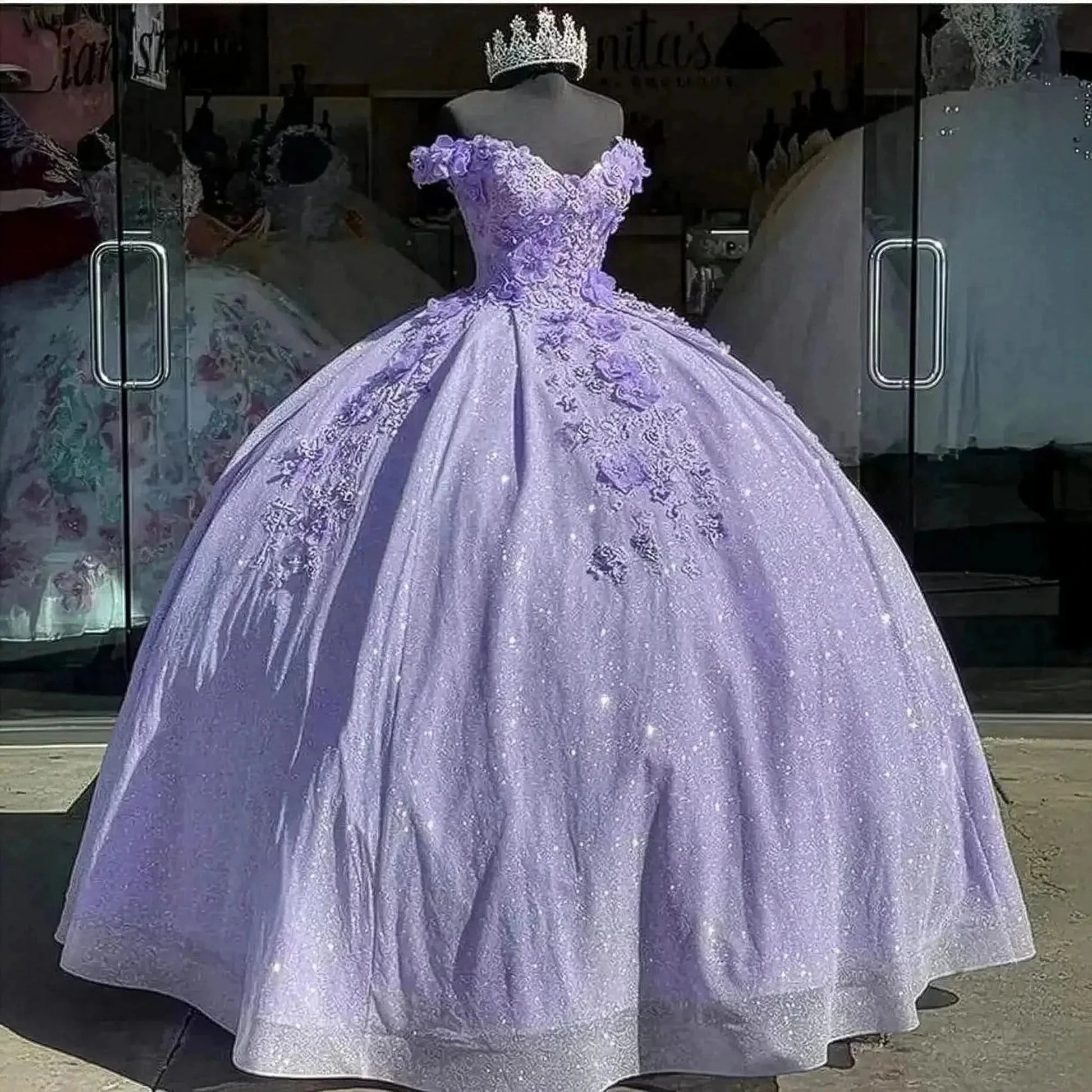 Robe Lavande Princesse 3D Fleurs - Saylana