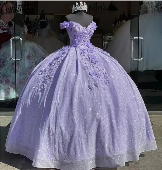 Robe Lavande Princesse 3D Fleurs-Saylana
