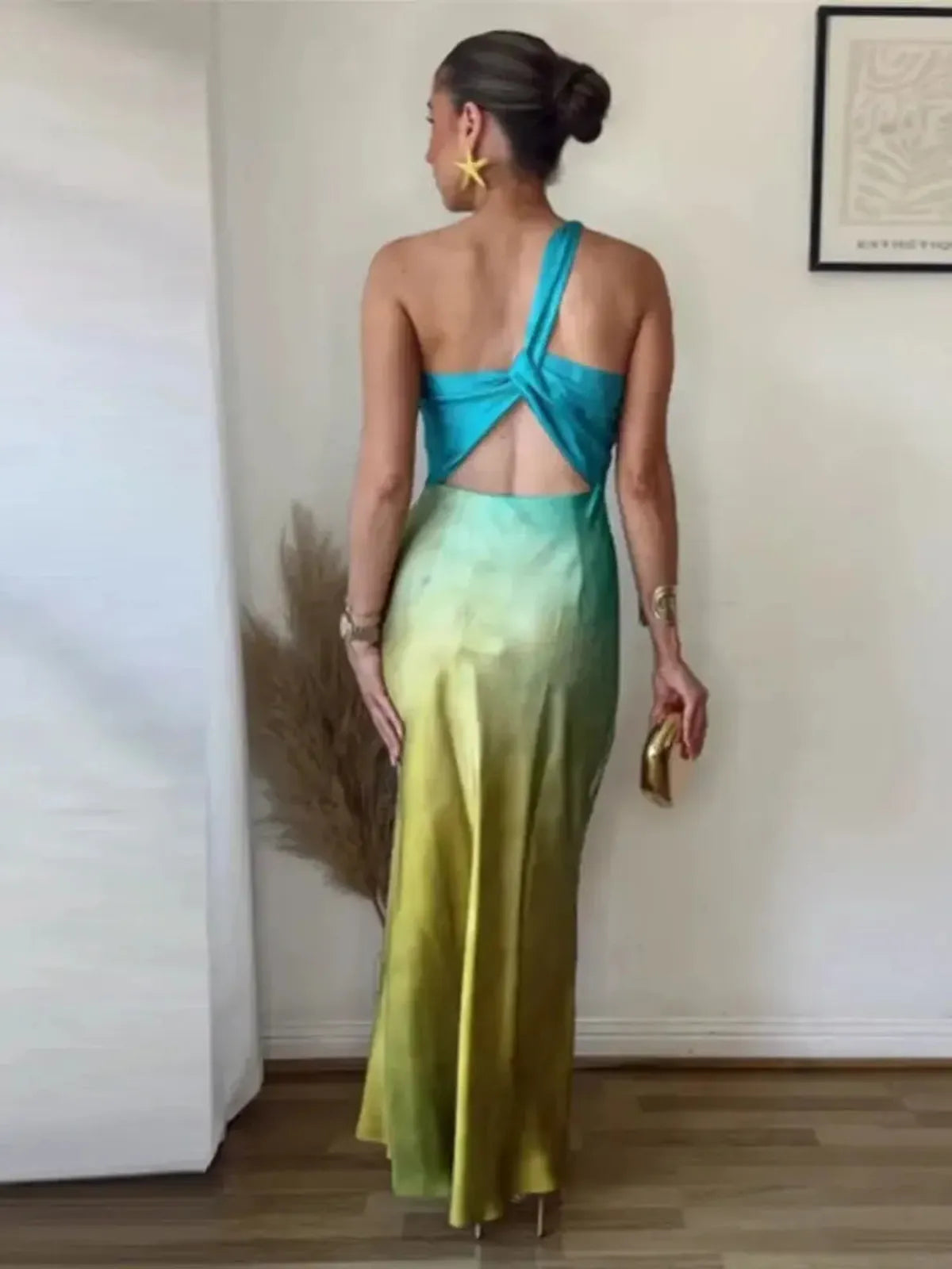 Robe Longue Asymétrique Imprimée-Saylana