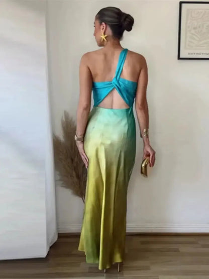 Robe Longue Asymétrique Imprimée-Saylana