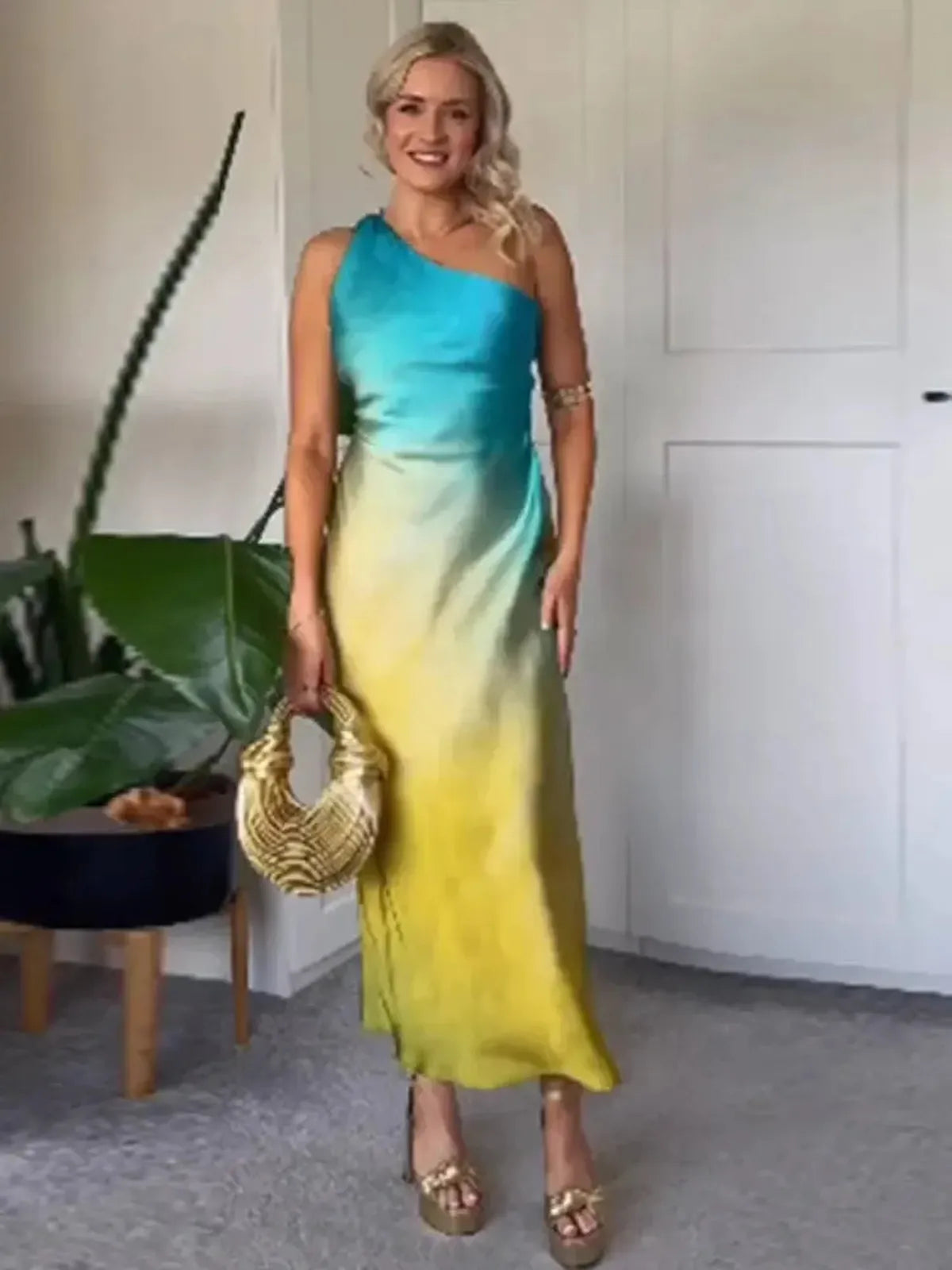 Robe Longue Asymétrique Imprimée-Saylana