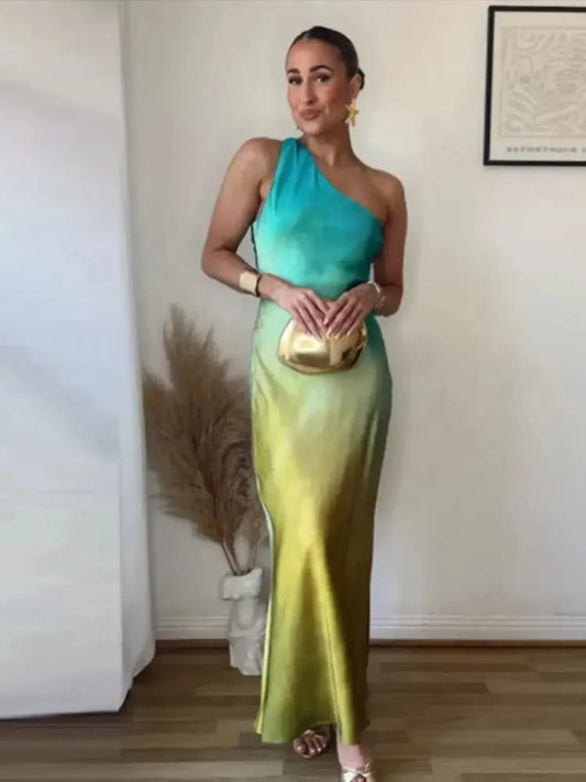 Robe Longue Asymétrique Imprimée-Saylana