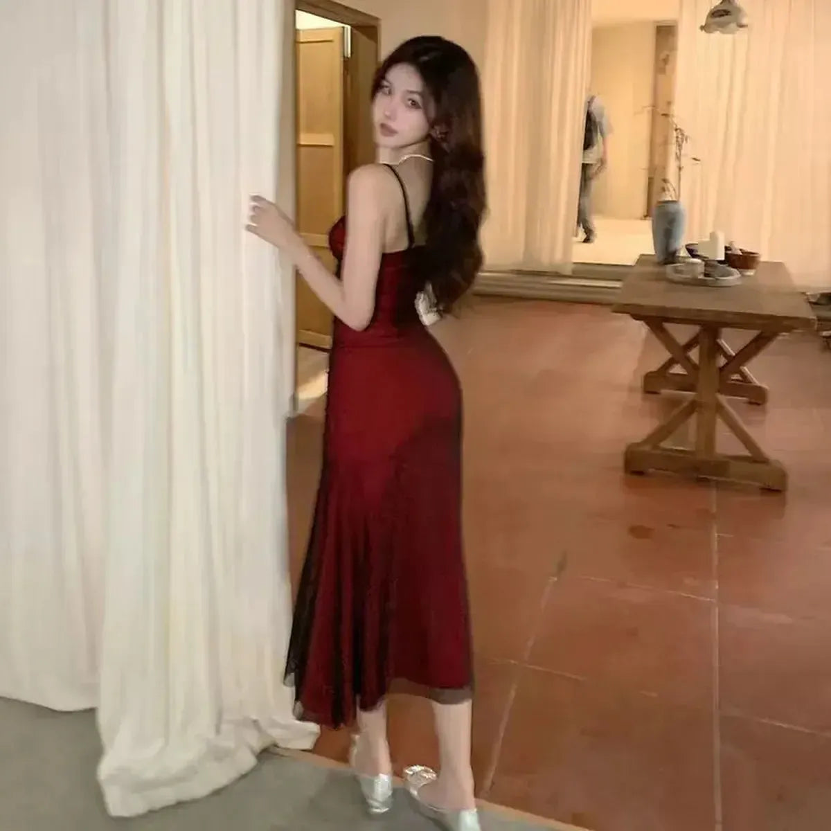 Robe Longue Moulante Ruche Élégante-Saylana