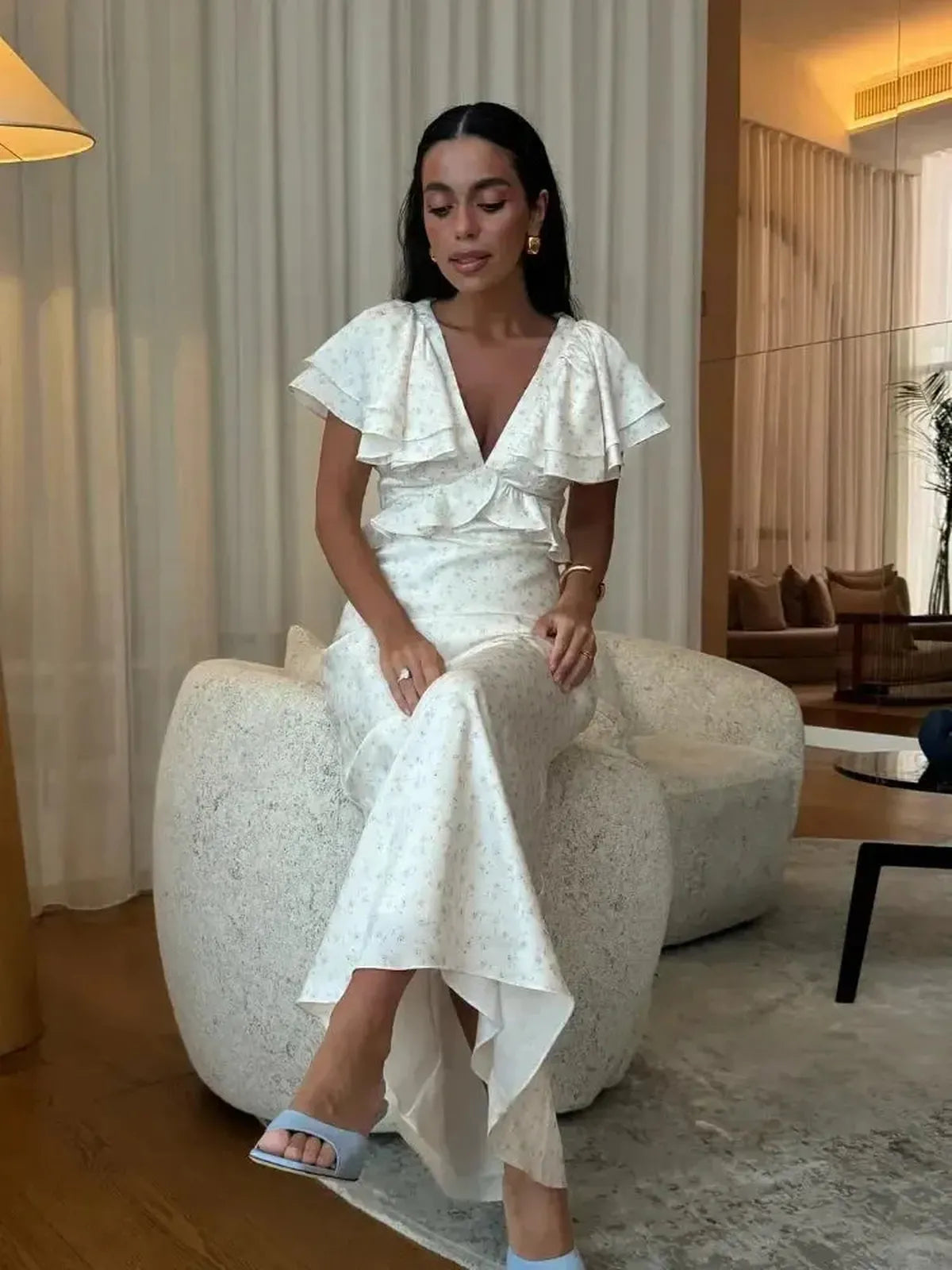 Robe Longue Plissée Imprimée-Saylana