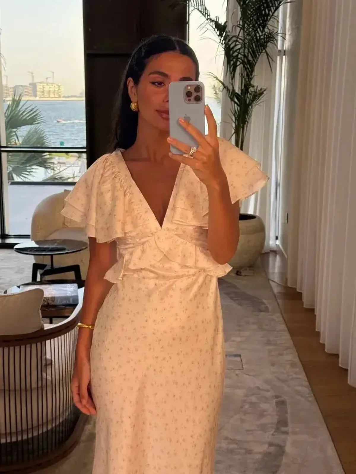 Robe Longue Plissée Imprimée-Saylana