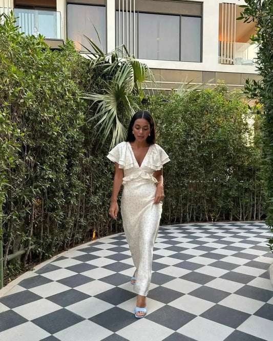 Robe Longue Plissée Imprimée-Saylana