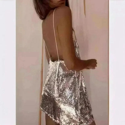 Robe Pailletée Col V Sans Manches - Saylana