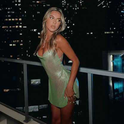 Robe Pailletée Dos Nu à Bretelles Fines - Saylana