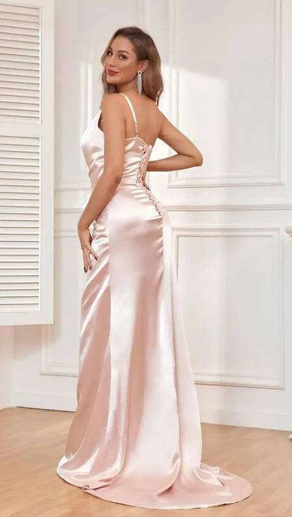 Robe Satin Dorée Épaule Unique-Saylana