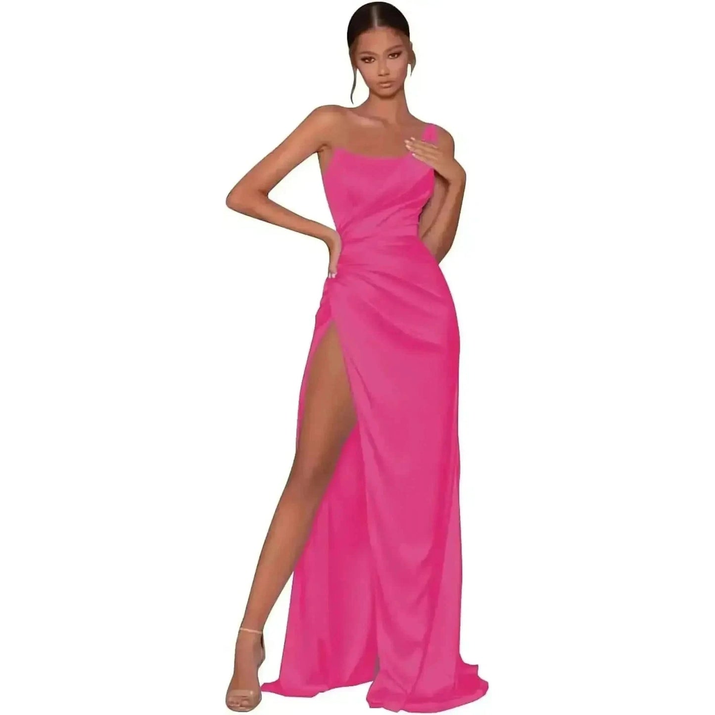 Robe Satin Dorée Épaule Unique - Saylana