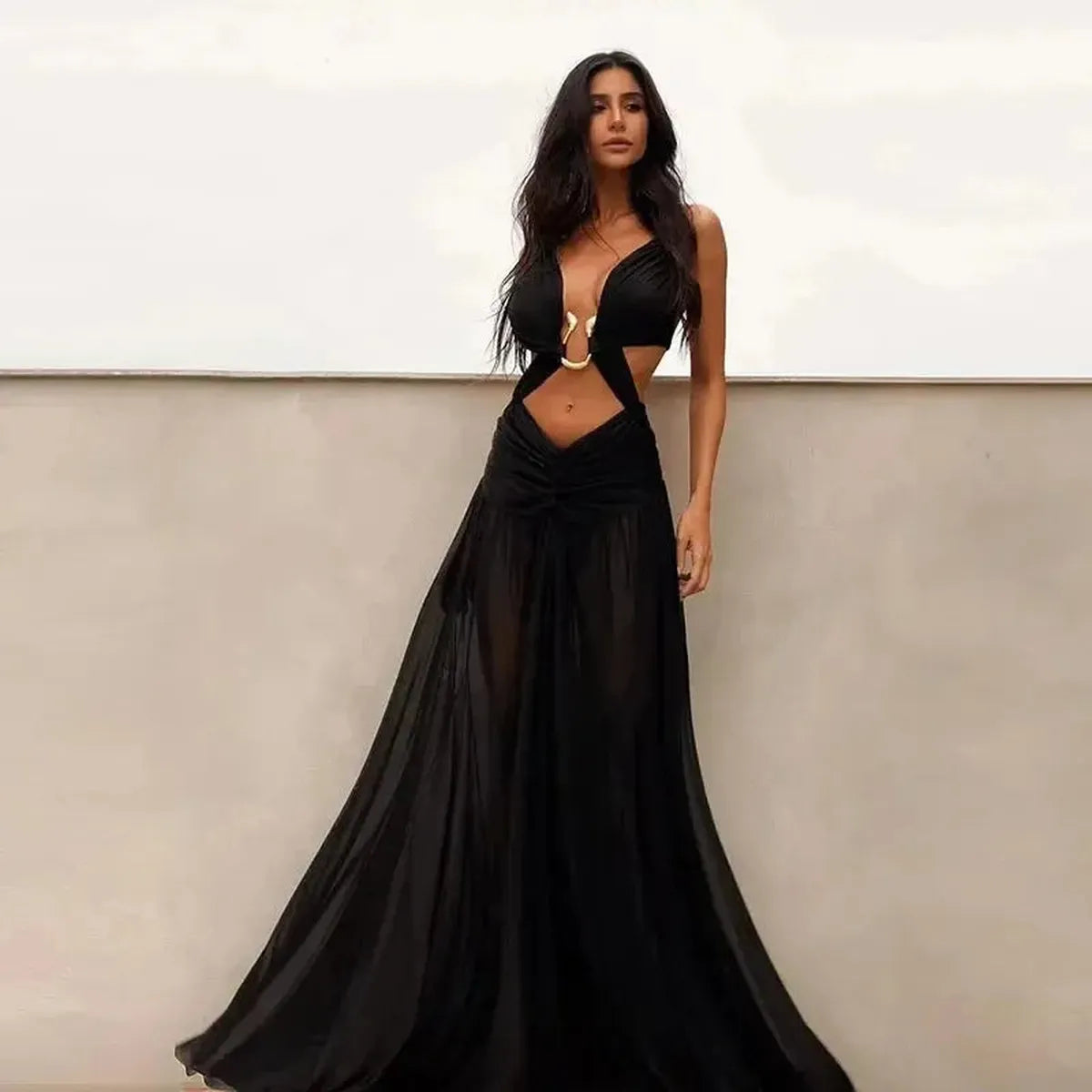Robe Sexy Col V Fendue Chic-Saylana