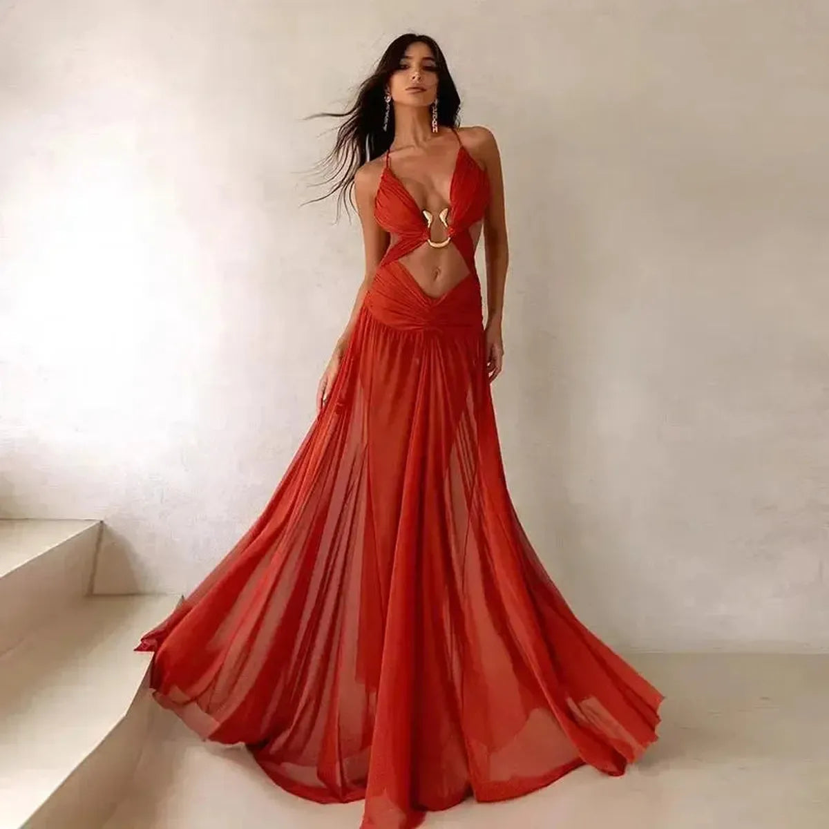 Robe Sexy Col V Fendue Chic-Saylana