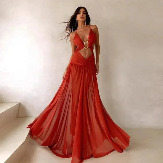 Robe Sexy Col V Fendue Chic-Saylana