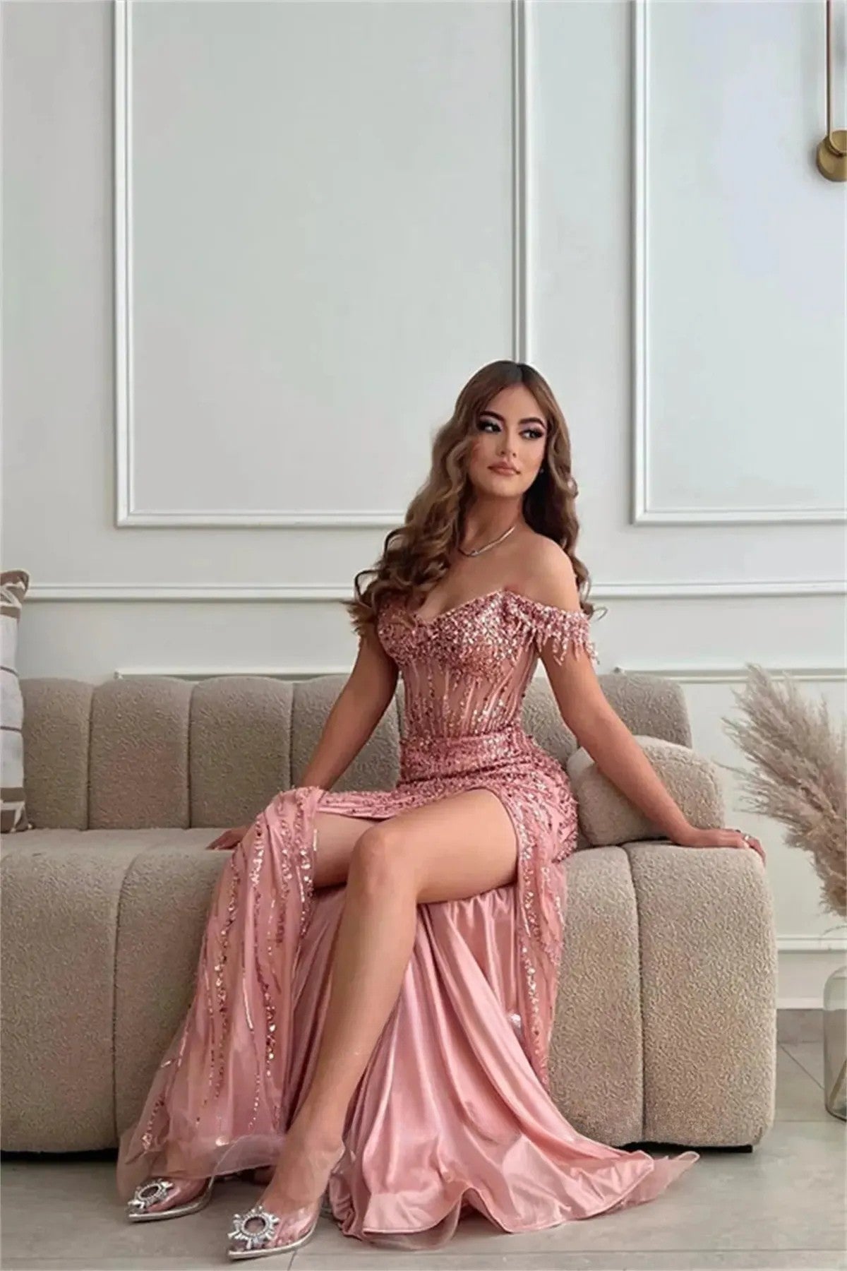 Robe Sirène Bleu Gris Perlée-Saylana