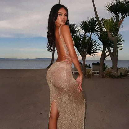 Robe Transparente Glitter Dos Nu - Saylana