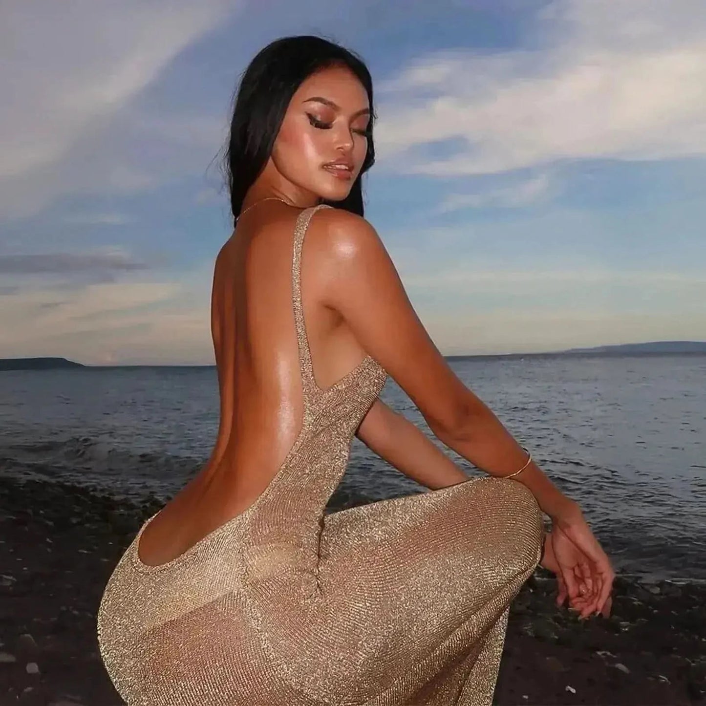 Robe Transparente Glitter Dos Nu - Saylana