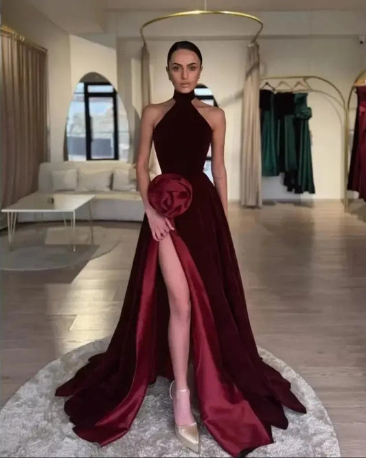 Robe Velours Fendue-Saylana