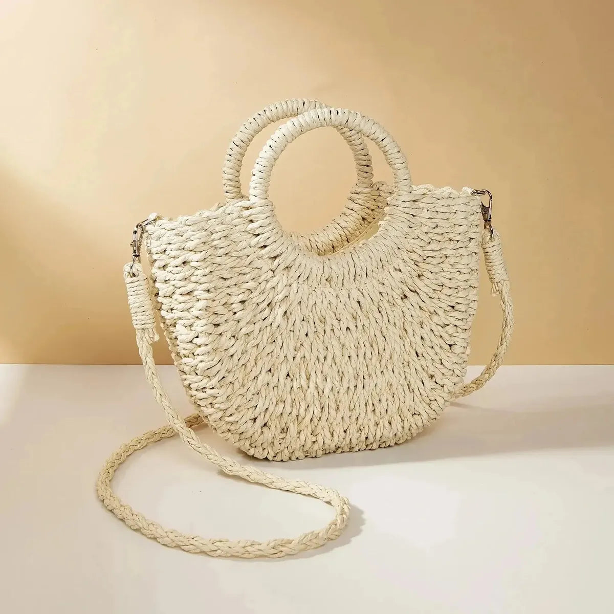 Sac de Plage Demi-Lune en Paille-Saylana