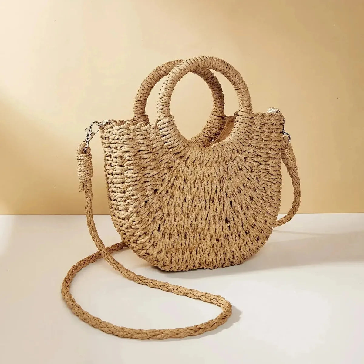 Sac de Plage Demi-Lune en Paille-Saylana