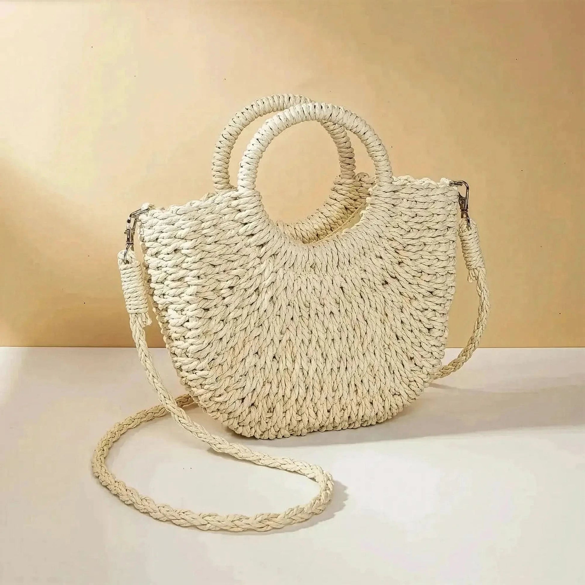 Sac de Plage Demi - Lune en Paille - Saylana