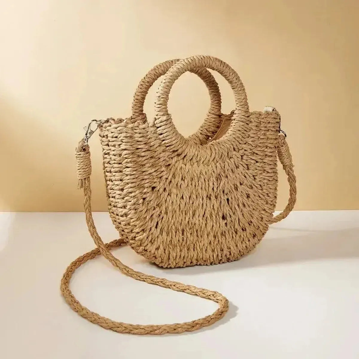 Sac de Plage Demi-Lune en Paille-Saylana