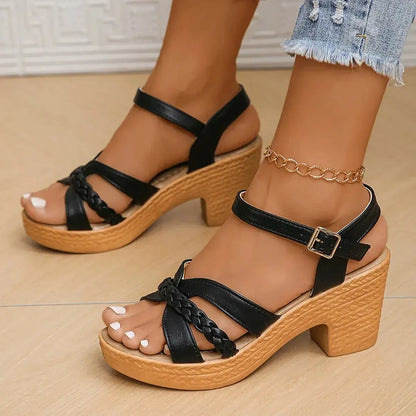 Sandales Tressées à Talons Épais-Saylana
