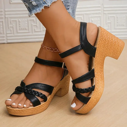 Sandales Tressées à Talons Épais-Saylana