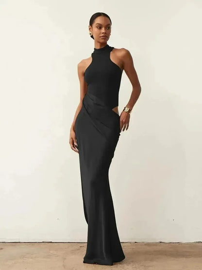 Satin Noir Fendu Chic-Saylana