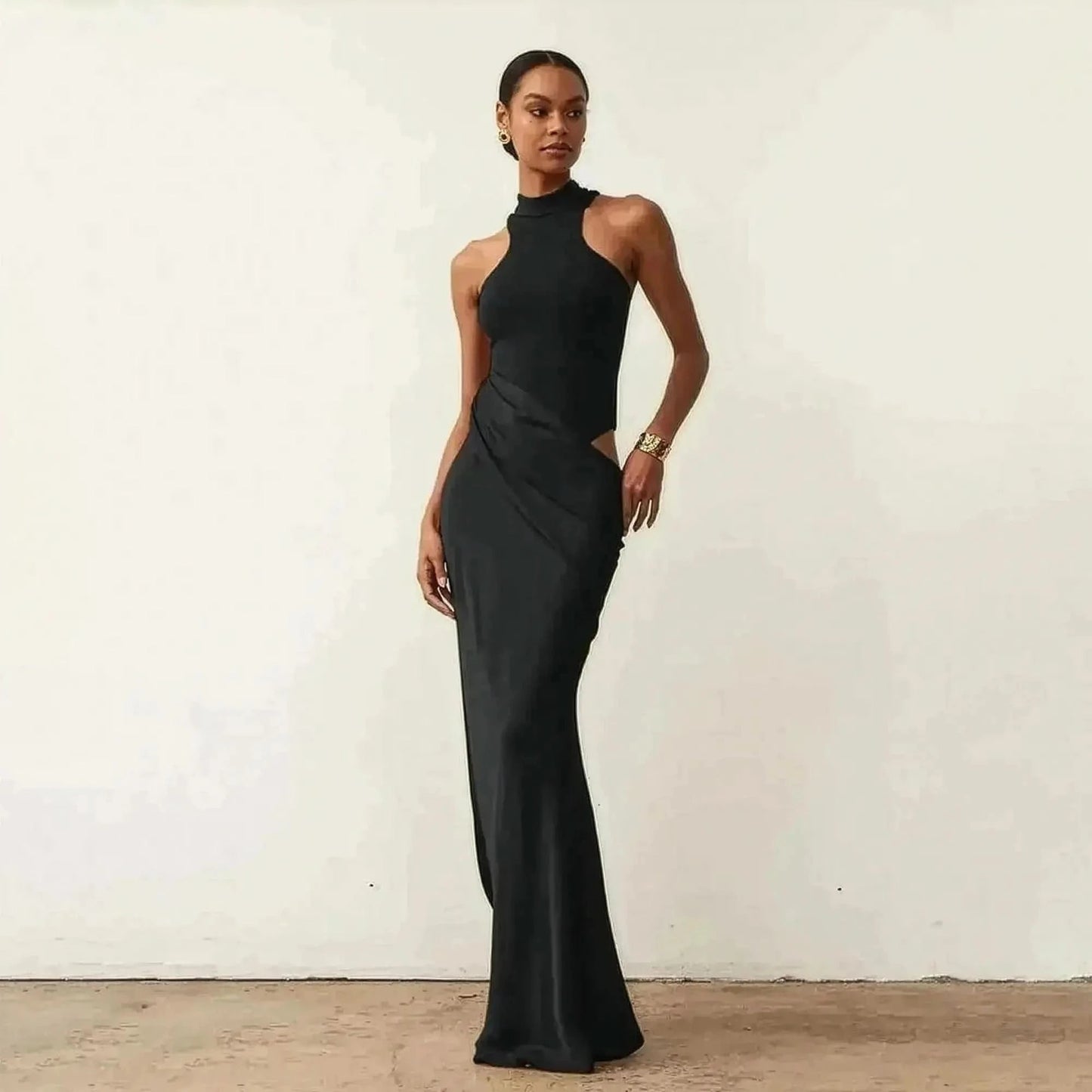 Satin Noir Fendu Chic - Saylana