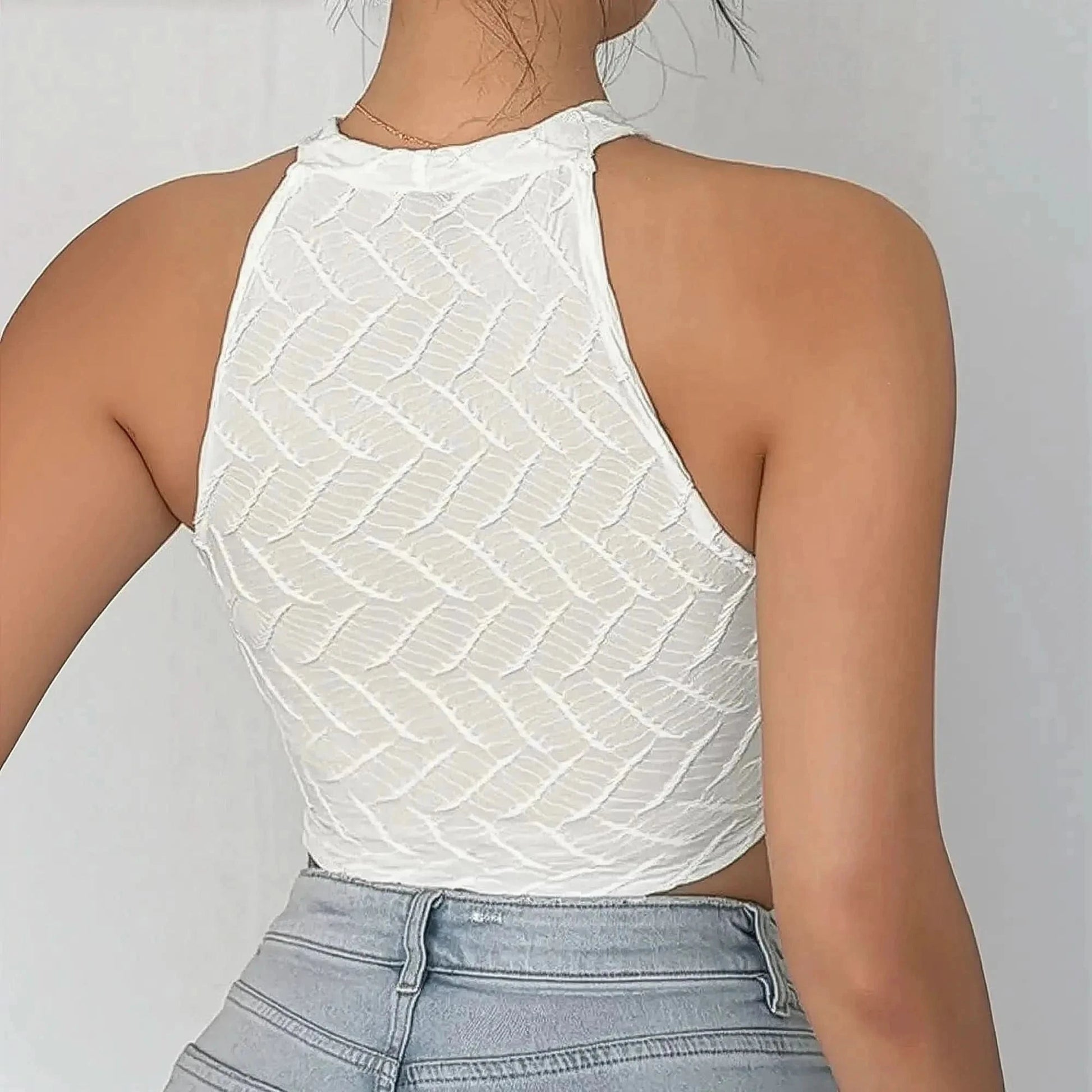 Crop Top Sans Manches à Franges - Saylana