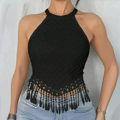 Crop Top Sans Manches à Franges - Saylana