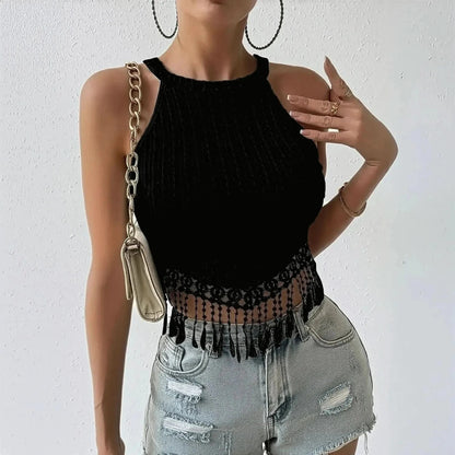 Crop Top Sans Manches à Franges - Saylana