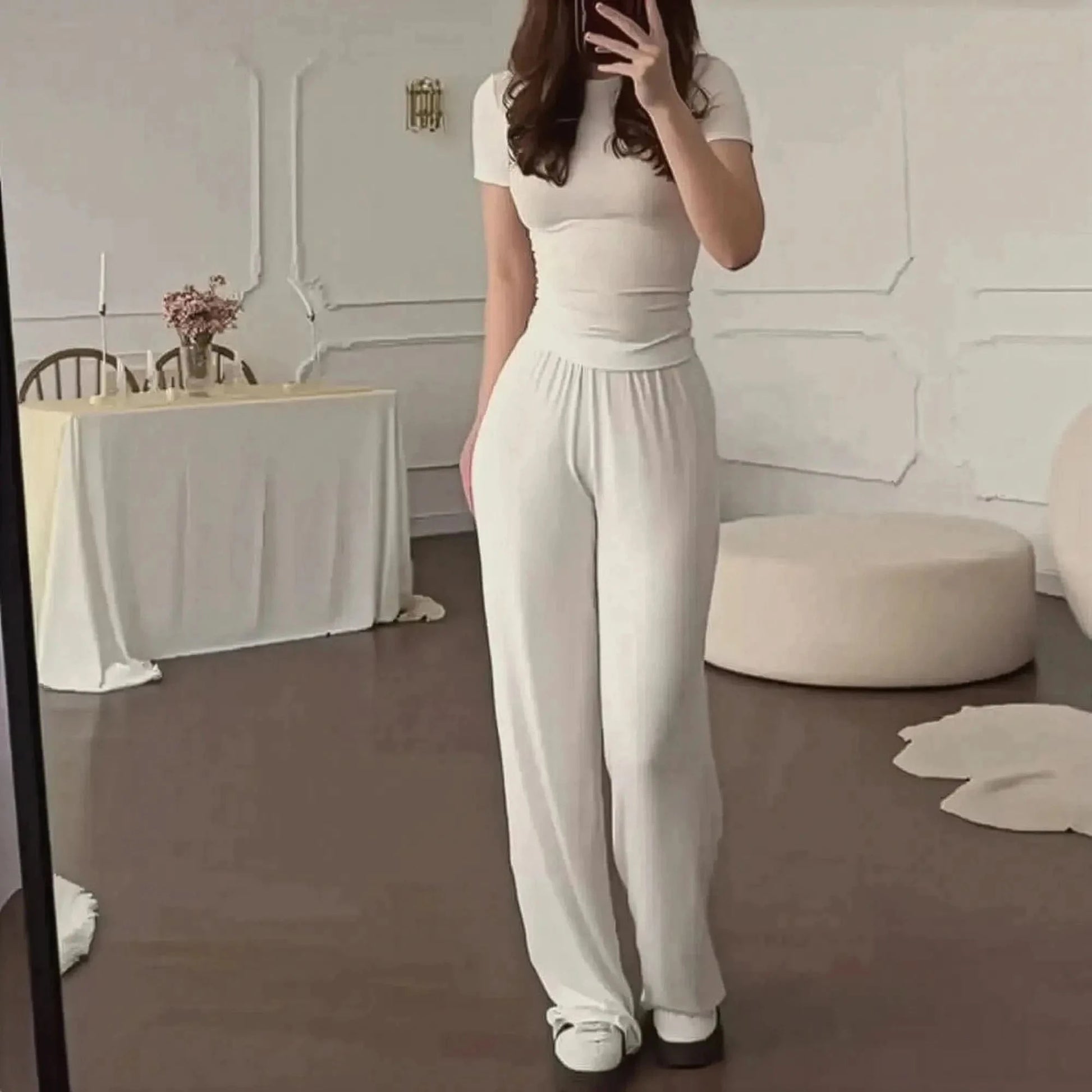 Ensemble Décontracté : T-shirt Col Rond + Pantalon Élastique - Saylana