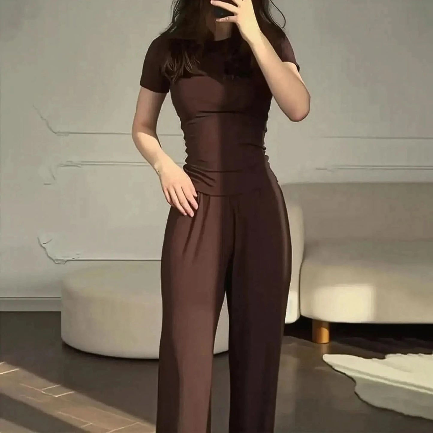 Ensemble Décontracté : T-shirt Col Rond + Pantalon Élastique - Saylana