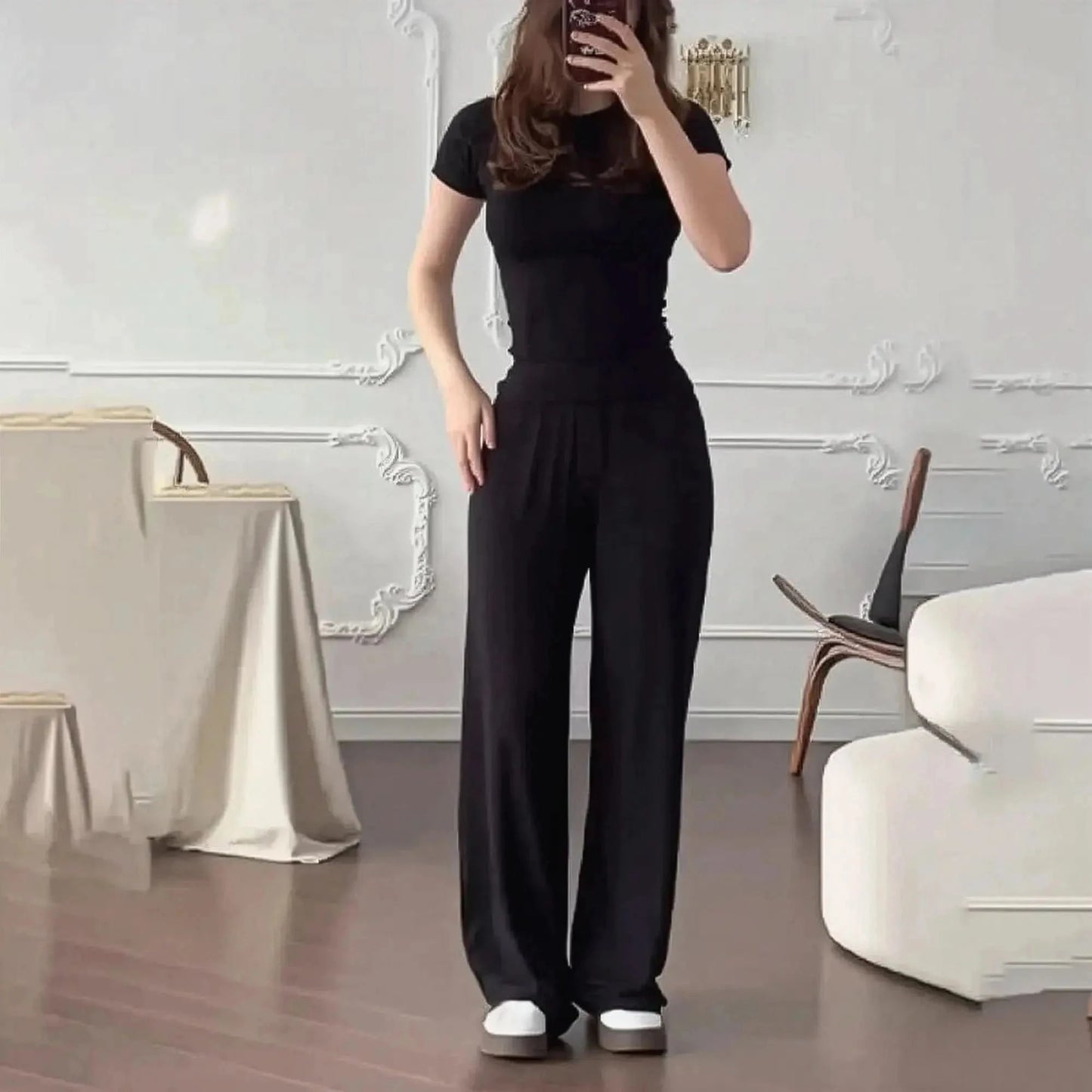 Ensemble Décontracté : T-shirt Col Rond + Pantalon Élastique - Saylana