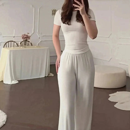 Ensemble Décontracté : T-shirt Col Rond + Pantalon Élastique - Saylana