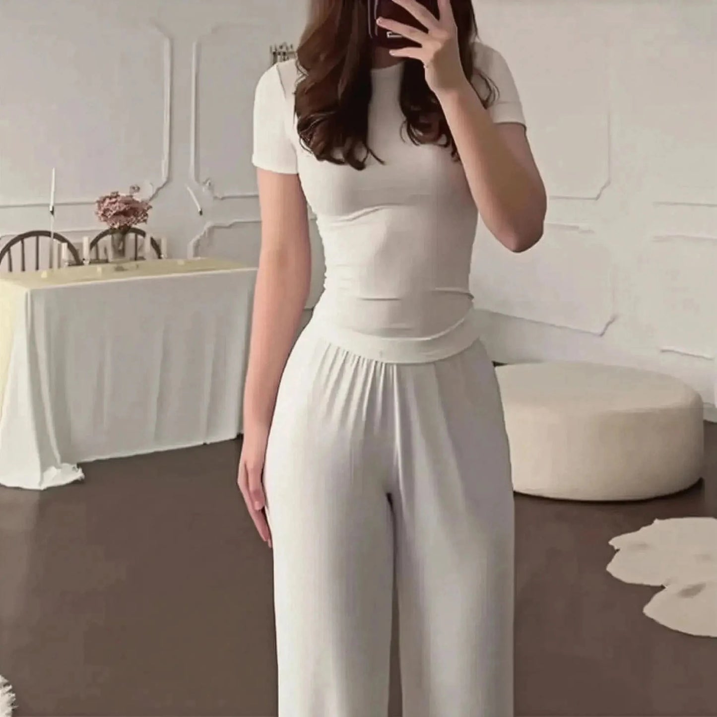 Ensemble Décontracté : T-shirt Col Rond + Pantalon Élastique - Saylana