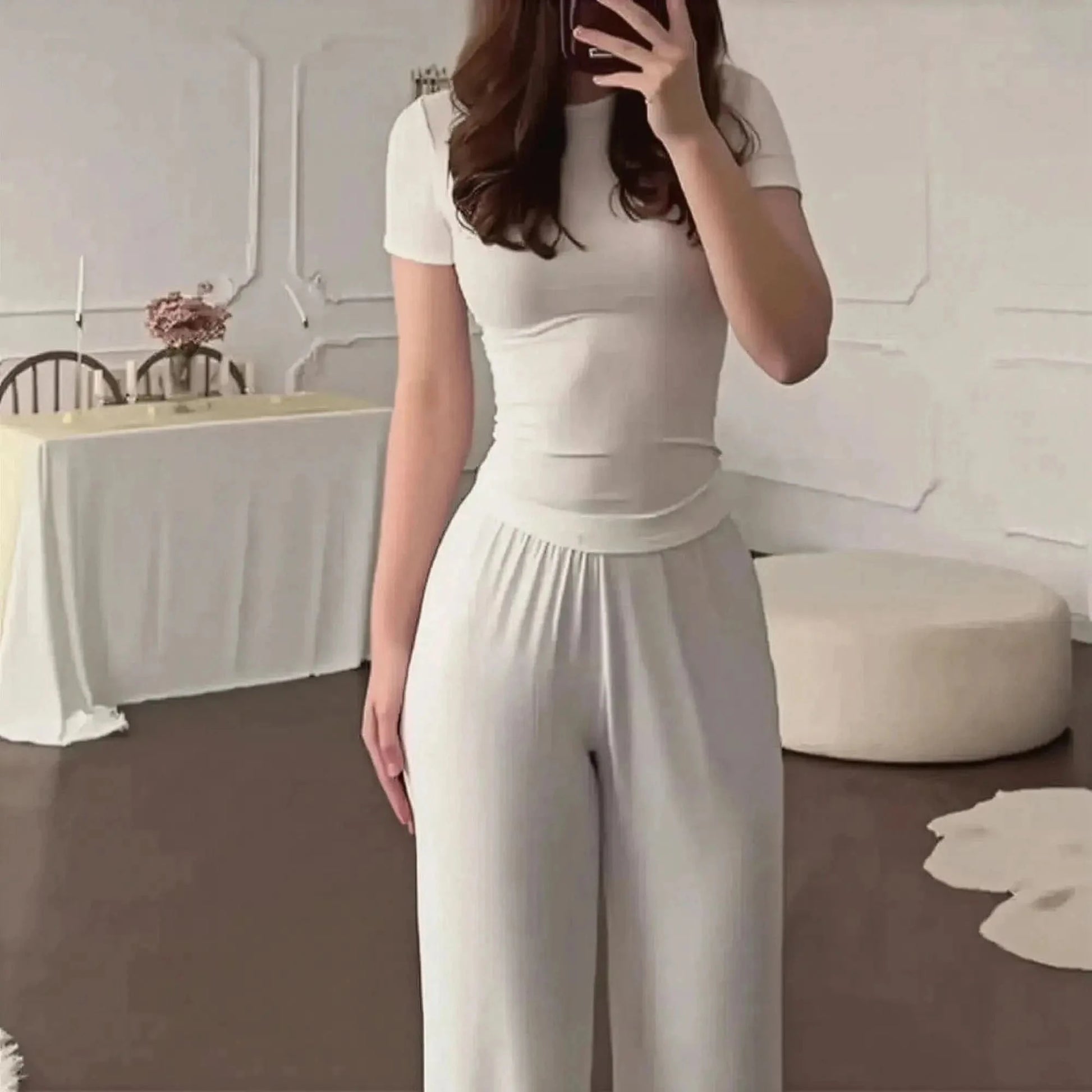 Ensemble Décontracté : T-shirt Col Rond + Pantalon Élastique - Saylana