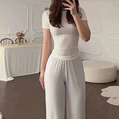 Ensemble Décontracté : T-shirt Col Rond + Pantalon Élastique - Saylana