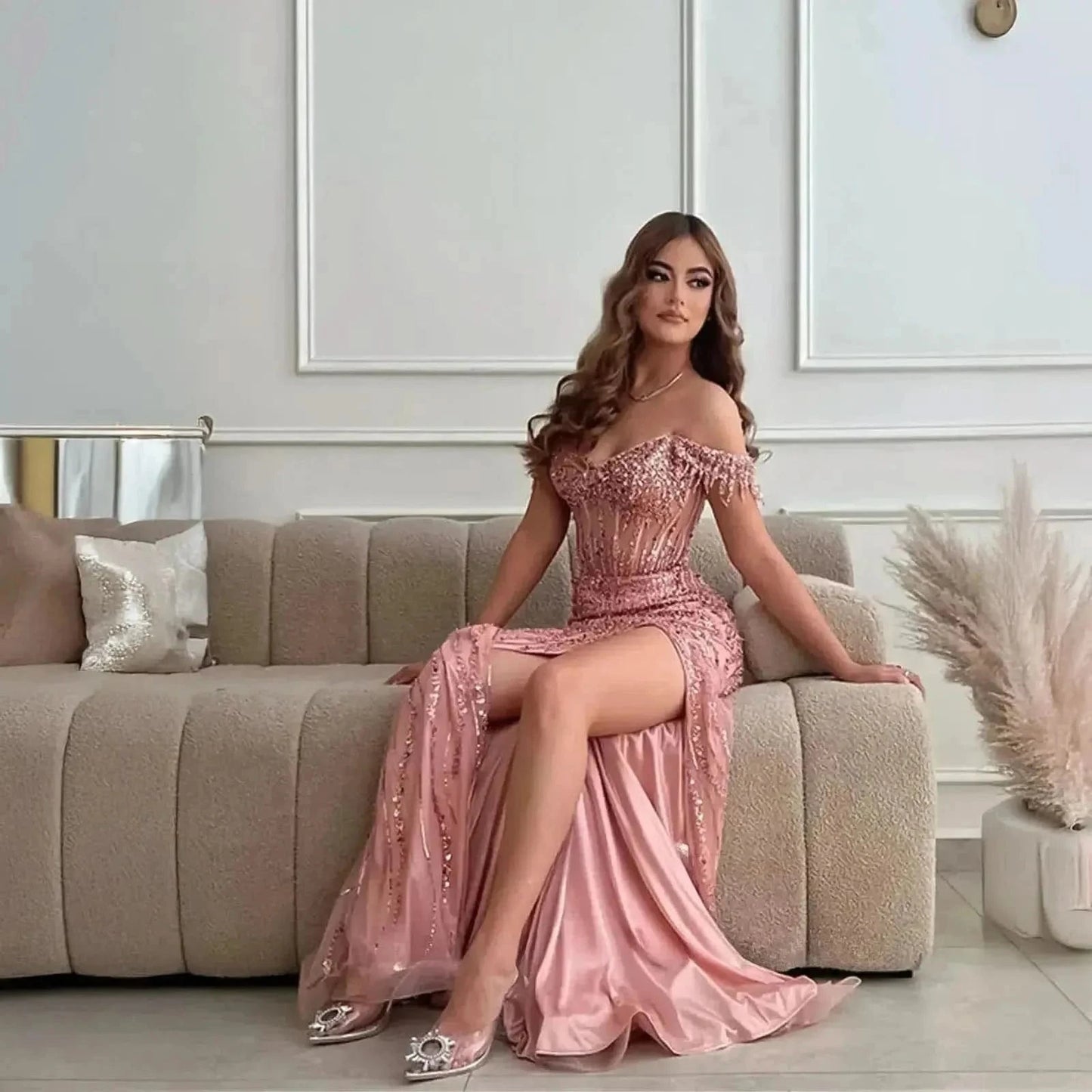 Robe Sirène Bleu Gris Perlée - Saylana