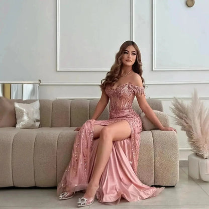 Robe Sirène Bleu Gris Perlée - Saylana