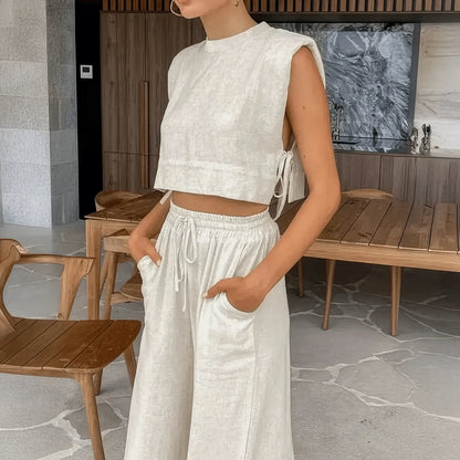 Ensemble Lin 2 Pièces : Crop Top + Pantalon Été - Saylana