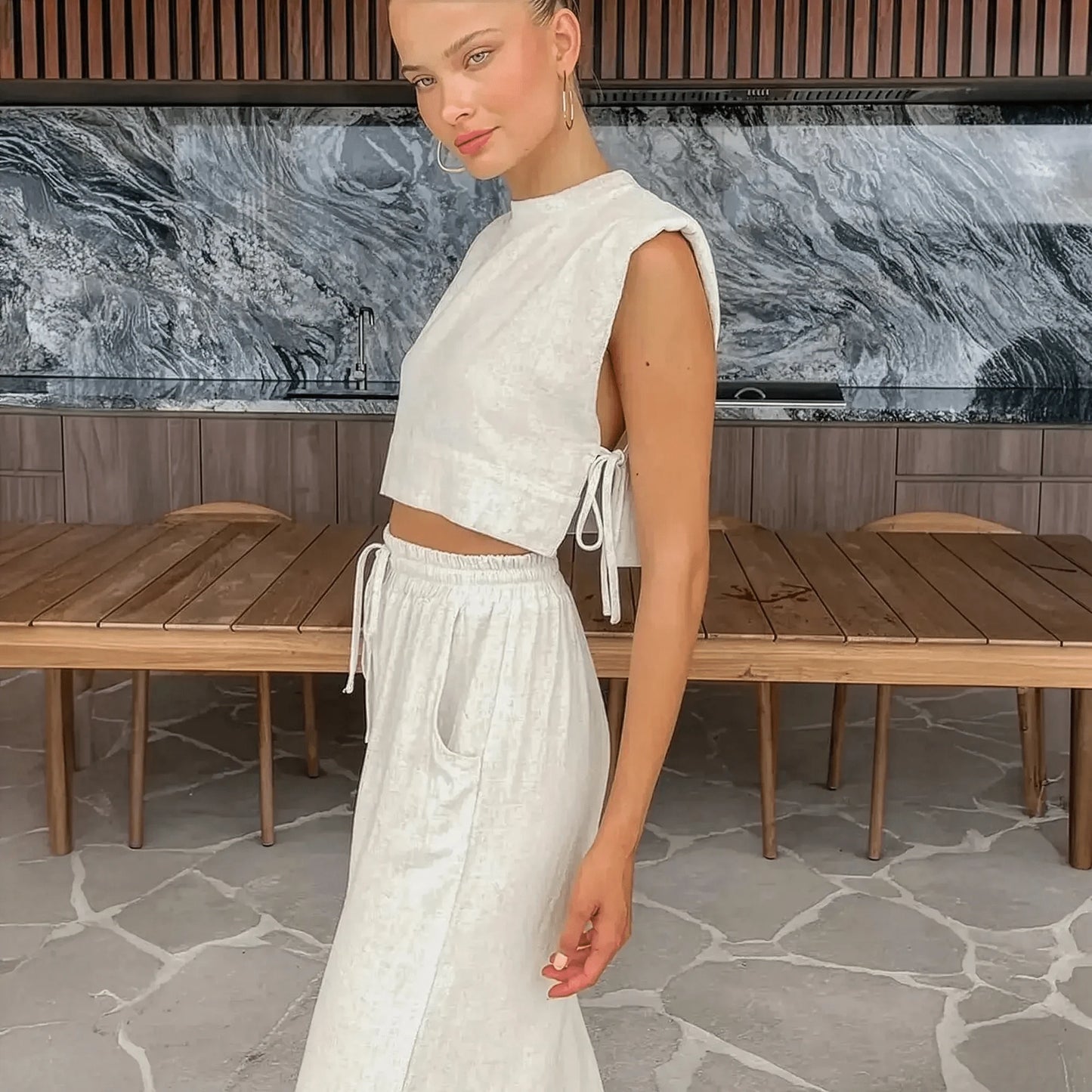 Ensemble Lin 2 Pièces : Crop Top + Pantalon Été - Saylana