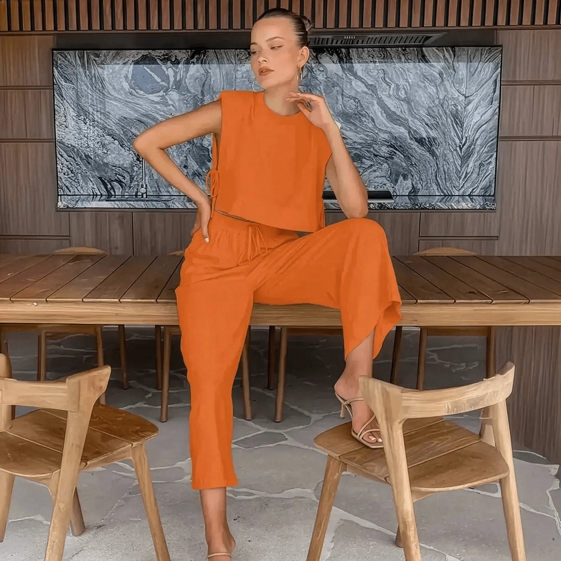 Ensemble Lin 2 Pièces : Crop Top + Pantalon Été - Saylana