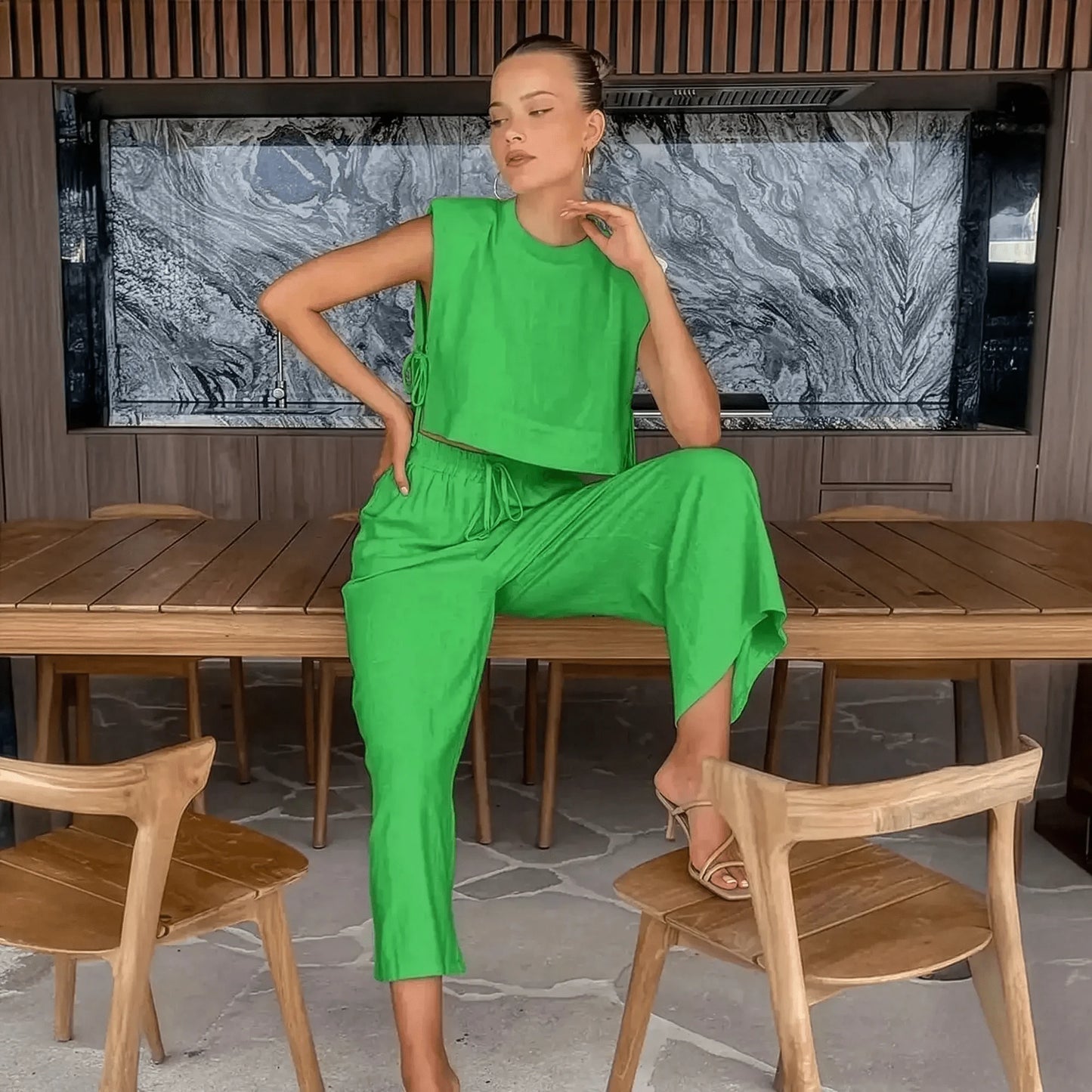 Ensemble Lin 2 Pièces : Crop Top + Pantalon Été - Saylana