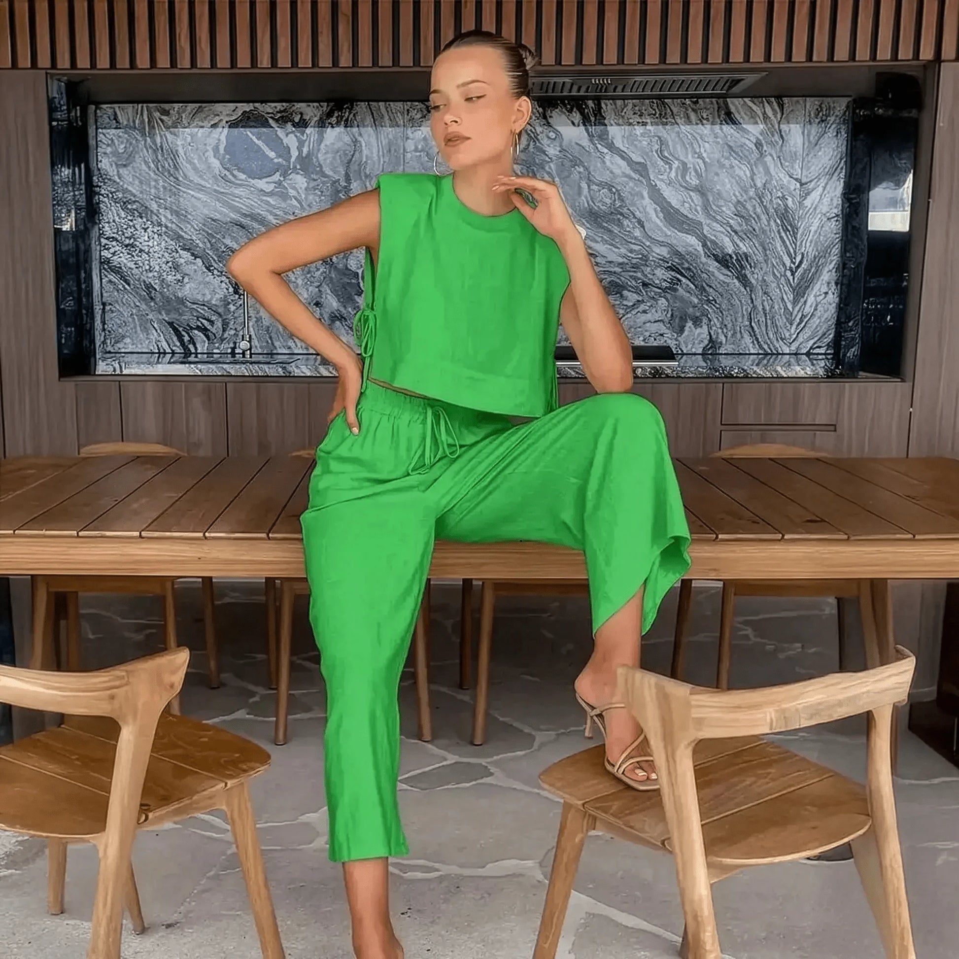 Ensemble Lin 2 Pièces : Crop Top + Pantalon Été - Saylana