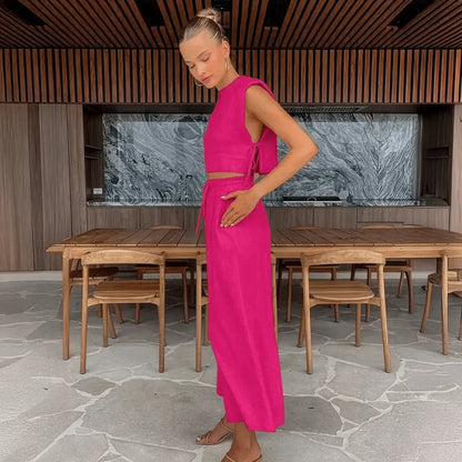 Ensemble Lin 2 Pièces : Crop Top + Pantalon Été - Saylana